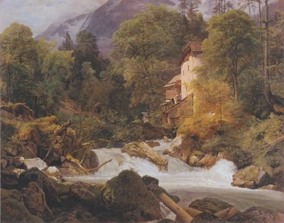 Mylly Königsseen laskujoella tekijältä Ferdinand Georg Waldmüller