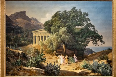 Doric temppeli Castelmola ja Taormina taustalla tekijältä Ferdinand Georg Waldmuller