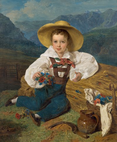 Muotokuva kreivi Dmitri Aleksandrovich Apraxinista 1826-1899 lapsena vuoren edessä..., 1832. tekijältä Ferdinand Georg Waldmuller