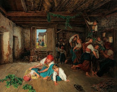 Valmistellaan viininkorjuun juhlaa, 1860. tekijältä Ferdinand Georg Waldmuller