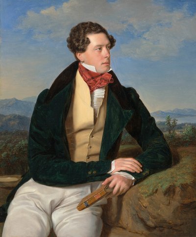 Näyttelijä Maximilian Korn maisemassa, 1828. tekijältä Ferdinand Georg Waldmuller