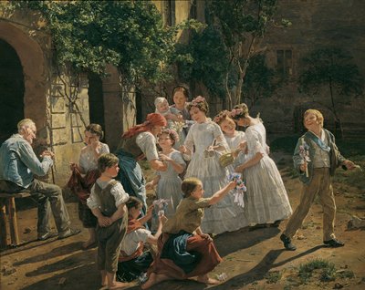 Waldmueller, Ferdinand Georg (1793-1865) Corpus Christin juhlan aamu. Öljy puulle tekijältä Ferdinand Georg Waldmuller