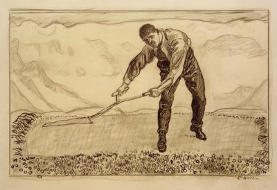 Ruohonleikkuri pellolla tekijältä Ferdinand Hodler