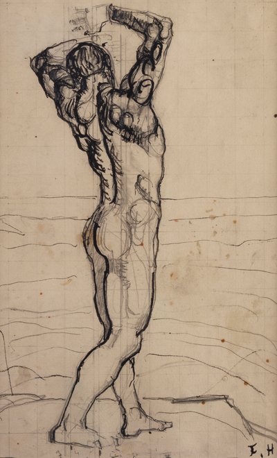 Male Act, Study for the Truth, n. 1901-02 (kynä ja intialainen muste paperille) tekijältä Ferdinand Hodler