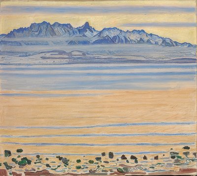 Thun-järvi Stockhorn-ketjun kanssa. 1904 tekijältä Ferdinand Hodler