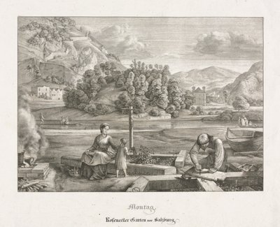 Seitsemän näkymää Salzburgissa ja Berchtesgadenissa: Maanantai: Rosenecker Garden Salzburg, 1823. tekijältä Ferdinand Olivier