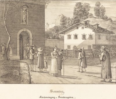 Sunnuntai - menossa kirkkoon lähellä Berchtesgadenia tekijältä Ferdinand Olivier