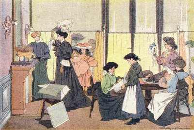 Modist, lapsuuden kuvakirjassa, n. 1900 (kaiverrus) tekijältä Ferdinand Raffin