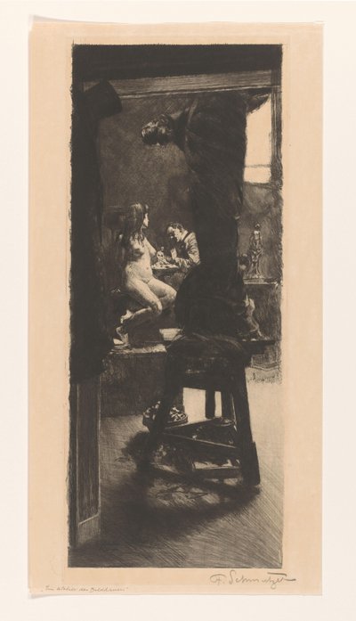Kuvanveistäjän ateljeessa (alkuperäinen nimi esineessä) tekijältä Ferdinand Schmutzer (signed by artist)
