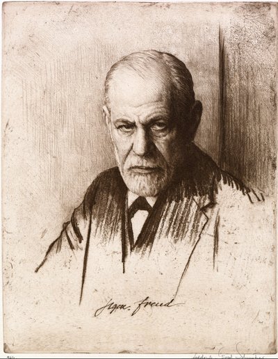 Muotokuva Sigmund Freudista (1856-1939). Ferdinand Schmutzerin (1870-1928) teos, kaiverrus tekijältä Ferdinand Schmutzer