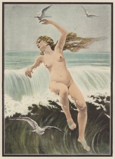 Aallot ja lokit (värilitho) tekijältä Ferdinand Victor Eugene (after) Delacroix