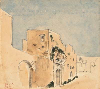 Marokon rakennus (kynä ja akvarelli paperille) tekijältä Ferdinand Victor Eugene Delacroix