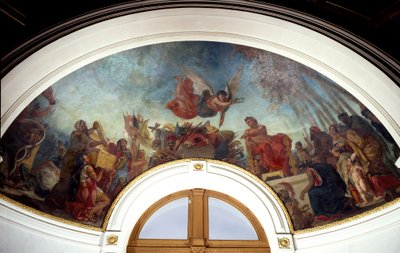 Aleksanteri Suuri (356-323 eKr.) tekee Homeren teoksia lukittuna kultakasettiin. Senat-kirjaston kupoli Palais du Luxembourgissa, Pariisissa. Eugene Delacroix (1798-1863) maalaus tekijältä Ferdinand Victor Eugene Delacroix