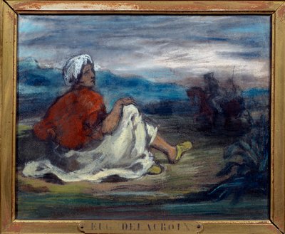 Arabi istuu maaseudulla tien reunalla Eugene Delacroixin (1798-1863) pastellimaalaus 1800-luvun yksityinen kokoelma tekijältä Ferdinand Victor Eugene Delacroix