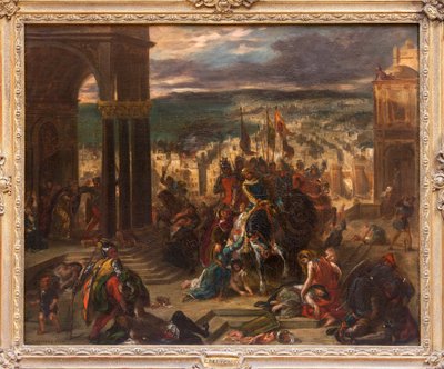 Konstantinopolin vangitseminen risteilyjen toimesta, Eugene Delacroixin (1798-1863) maalaus, joka esittää historiallisen tapahtuman 12. huhtikuuta 1204, neljännen ristiretken aikana, pienennetty versio ja muunnos Salonin maalauksesta vuodelta 1841, Louis P tekijältä Ferdinand Victor Eugene Delacroix