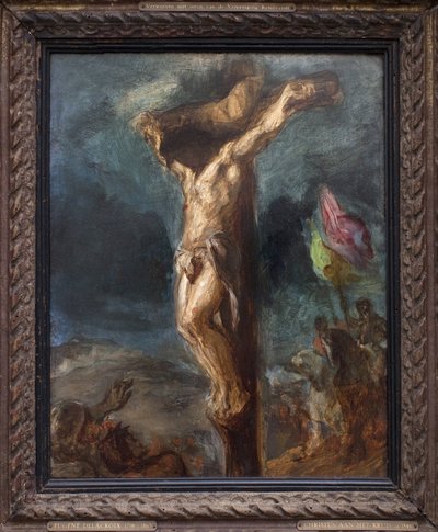 Ristiinnaulitseminen. Maalaus Eugene Delacroix (1798-1863), öljy puulle tekijältä Ferdinand Victor Eugene Delacroix