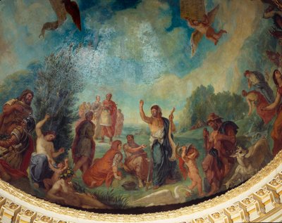 Laskeutuminen Limboon: roomalaisten ryhmä. Vasemmalta oikealle Pyrrhus, Hannibal, Trajanus, Ciceron, Porcia, Jules cesar (taustalla), Marc Aurele, Caton d