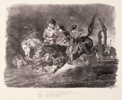 Faust ja Mefistofeles laukkaamassa lepoyöllä, 1828 tekijältä Ferdinand Victor Eugene Delacroix