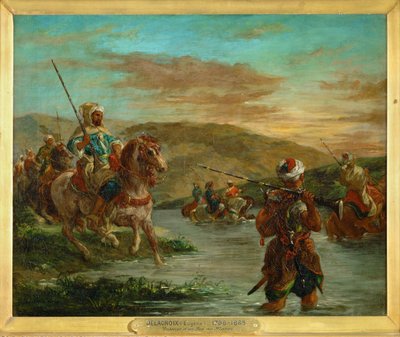 Fording joen Marokossa (maalaus kankaalle) tekijältä Ferdinand Victor Eugene Delacroix