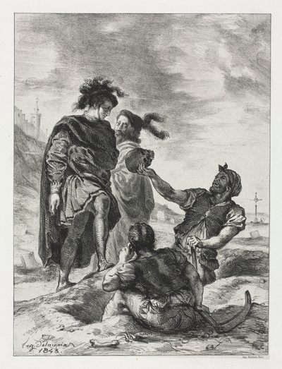 Hamlet: Hamlet ja Horatio haudankaivajien kanssa, 1843. tekijältä Ferdinand Victor Eugene Delacroix