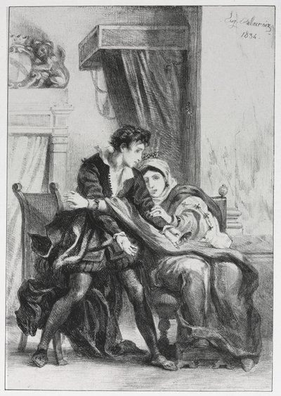 Hamlet: Hamlet ja kuningatar, 1834. tekijältä Ferdinand Victor Eugene Delacroix