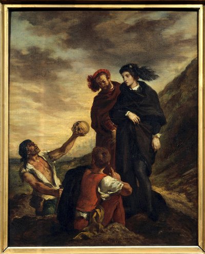 Hamlet ja Horatio hautausmaalla Kuvitus William Shakespearen teoksen "Hamlet" (1564-1616) V näytökselle. Eugene Delacroix