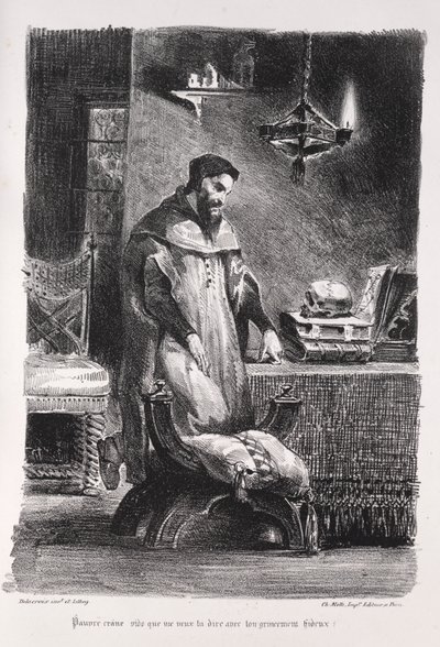 Kuvituksia Faustille: Faust pukuhuoneessa, 1828. tekijältä Ferdinand Victor Eugene Delacroix