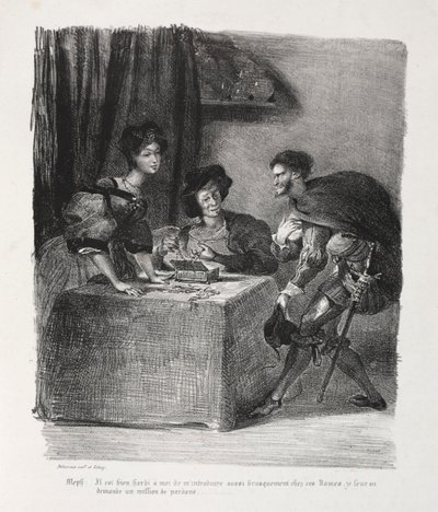 Kuvituksia Faustille: Méphistophelés on Marthessa, 1828. tekijältä Ferdinand Victor Eugene Delacroix