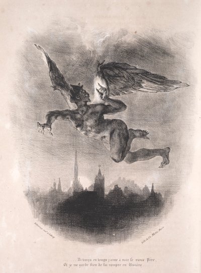 Kuvituksia Faustille: Mefistofeles ilmassa, 1828. tekijältä Ferdinand Victor Eugene Delacroix
