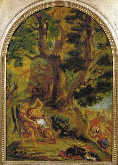 Jaakob taistelee enkeliä vastaan (öljyväriluonnoksia) tekijältä Ferdinand Victor Eugene Delacroix