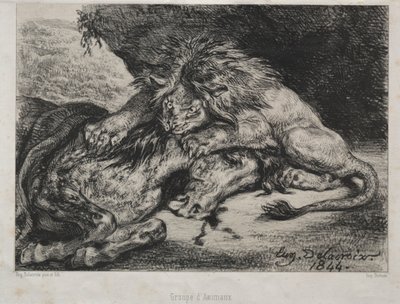 Leijona syö hevosta, 1844. tekijältä Ferdinand Victor Eugene Delacroix