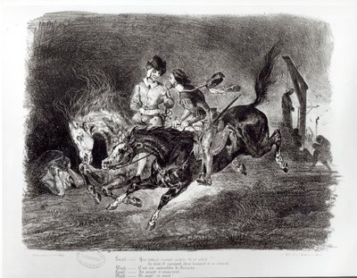 Mefistofeles ja Faust ratsastavat yössä, kuvitus Goethen Faustiin, 1828. tekijältä Ferdinand Victor Eugene Delacroix