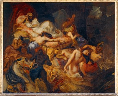 Mort de Sardanapale - Sardanapaluksen kuolema. 1826-1827. Luonnos 40-11-02/62 ... tekijältä Ferdinand Victor Eugene Delacroix