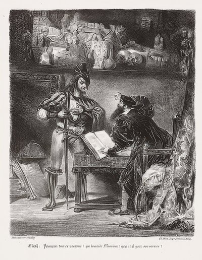 Mefistofeles esiintyy Faustissa (Mephisto esiintyy Faustina). 1828 tekijältä Ferdinand Victor Eugene Delacroix