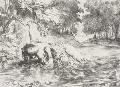 Ophelian kuolema, 1843 tekijältä Ferdinand Victor Eugene Delacroix