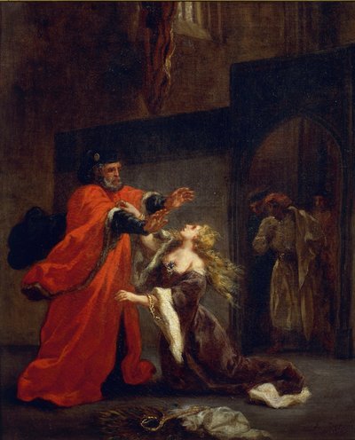 Othello, näytös I, kohtaus 3: Desdemona isänsä jaloissa, 1852 tekijältä Ferdinand Victor Eugene Delacroix