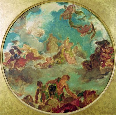 Rauha laskeutumassa maahan, Salon de la Paixin keskuskaton työhuone Hotel de Villessa, joka tuhoutui vuonna 1871 kommuunin aikana tekijältä Ferdinand Victor Eugene Delacroix