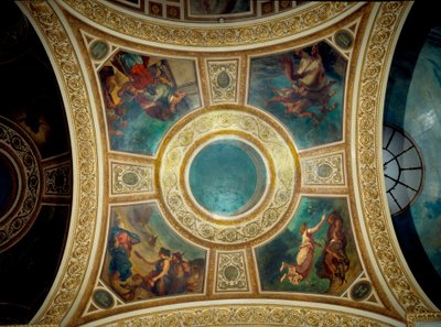 Runo: Ovidius barbaarien joukossa, Aleksanteri ja Homeren runot, Akhilleuksen, kreikkalaisen runoilijan Hesioden ja museon koulutus"" Eugene Delacroixin (1798-1863) maalaus Kansalliskokouksen kirjaston viidettä kupolia koristamassa, noin 1846 Palais tekijältä Ferdinand Victor Eugene Delacroix