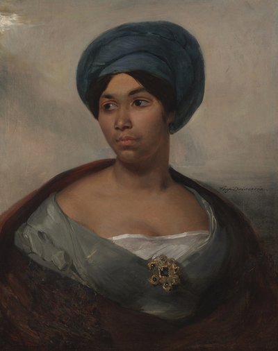 Naisen muotokuva sinisessä turbaanissa, n. 1827 (öljy kankaalle) tekijältä Ferdinand Victor Eugene Delacroix