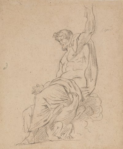 Recto: Istuva mieshahmo, mahdollisesti Jupiter, kotkan päällä, kurkottaa ylös vasemmalla kädellä tekijältä Ferdinand Victor Eugene Delacroix