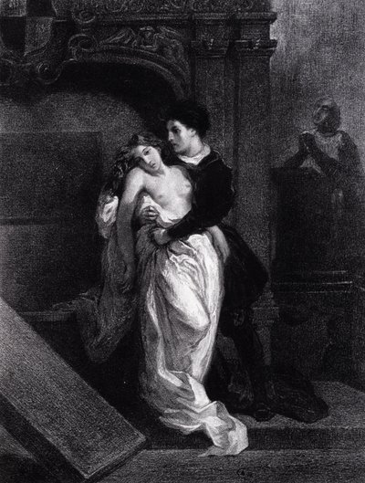 Romeo ja Julia - kaiverrus Eugene Delacroix tekijältä Ferdinand Victor Eugene Delacroix