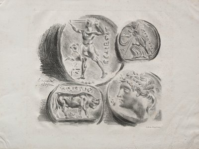 Neljän antiikkimitalin arkki, 1825. tekijältä Ferdinand Victor Eugene Delacroix