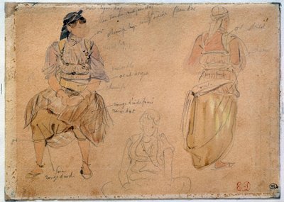 Tutkimuksia arabinaisista lyijykaivoksen piirtäminen akvarelliväreillä Eugene Delacroix (1798-1863) 1832 Pariisi, Louvre-museo tekijältä Ferdinand Victor Eugene Delacroix