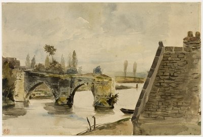 Nantesin vanha silta, n.1827 (akvarelli kermanväriselle vellapaperille). tekijältä Ferdinand Victor Eugene Delacroix