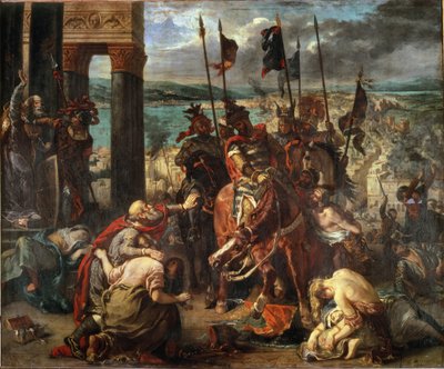 Konstantinopolin valtaus risteilyjen toimesta 12.4.1204 - öljy kankaalle tekijältä Ferdinand Victor Eugene Delacroix
