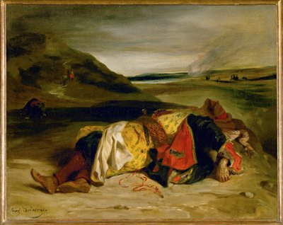 Hassanin kuolema eli turkkilaisen upseerin kuolema vuorilla (maalaus kankaalle) tekijältä Ferdinand Victor Eugene Delacroix