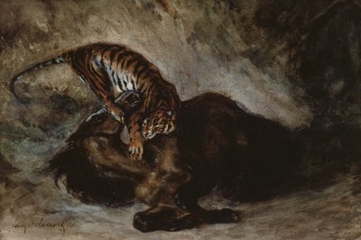 Tiikeri hyökkää hevosen kimppuun (paperilla wc) tekijältä Ferdinand Victor Eugene Delacroix