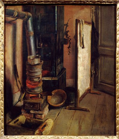Työpajanurkkaus, Eugene Delacroixin (1798-1863) maalausuuni. 1800-luvun aurinko. 0,51 x 0,44 m. Pariisi. Louvren taidemuseo tekijältä Ferdinand Victor Eugene Delacroix
