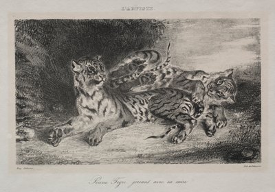 Nuori tiikeri leikkii äitinsä kanssa, 1831. tekijältä Ferdinand Victor Eugene Delacroix