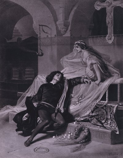 Kohtaus Shakespearen Romeosta ja Juliasta (V näytös, kohtaus 3) (litho) tekijältä Ferdinand the Elder Piloty